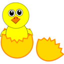 download Funny Chick Cartoon Newborn Coming Out From The Egg clipart image with 0 hue color