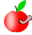 Apple Red With A Green Leaf With Funny Worm