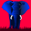 download Elephant Red On Green clipart image with 225 hue color
