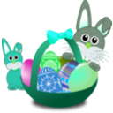 download Funny Bunny Face With Easter Eggs In A Basket With Baby Rabbit clipart image with 135 hue color