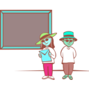 download Kids In Front Of A Blackboard clipart image with 135 hue color