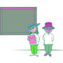download Kids In Front Of A Blackboard clipart image with 270 hue color