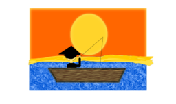 Chinese Man In A Boat Under A Sunset