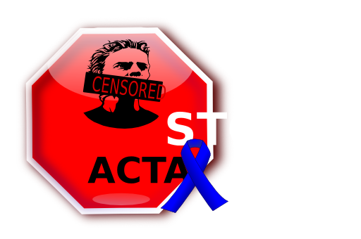Stop Acta With Blue Ribbon