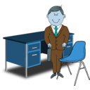 download Teacher Manager Between Chair And Desk clipart image with 180 hue color