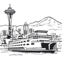 download Space Needle And Ferry clipart image with 270 hue color