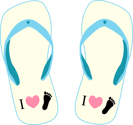 Thong Light Yellow And Blue With I Love Foot Symbol