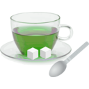 download Glass Cup With Glass Saucer Spoon And Sugar Cubes clipart image with 90 hue color