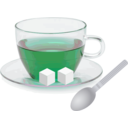 download Glass Cup With Glass Saucer Spoon And Sugar Cubes clipart image with 135 hue color