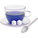 download Glass Cup With Glass Saucer Spoon And Sugar Cubes clipart image with 225 hue color