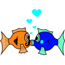 download Fish In Love clipart image with 180 hue color