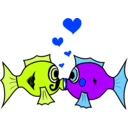 download Fish In Love clipart image with 225 hue color
