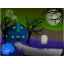 download Halloween Haunted House clipart image with 180 hue color