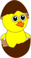 Funny Chick Cartoon Newborn Coming Out From The Egg With A Chocolate Eggshell Hat