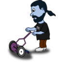 download Comic Characters Guy Pushing Reel Mower clipart image with 180 hue color