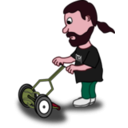 download Comic Characters Guy Pushing Reel Mower clipart image with 315 hue color