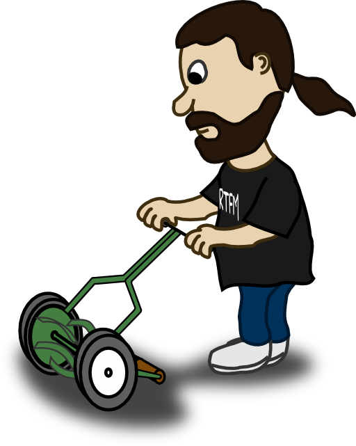 Comic Characters Guy Pushing Reel Mower