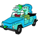 download Girl And Boy Driving Car Cartoon clipart image with 135 hue color