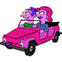 download Girl And Boy Driving Car Cartoon clipart image with 270 hue color