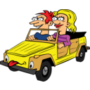 Girl And Boy Driving Car Cartoon