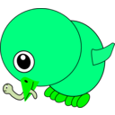 download Funny Chick Eating Earthworm Cartoon clipart image with 90 hue color