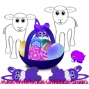 download Funny Lambs Bunnies And Chick With Easter Eggs In A Basket clipart image with 225 hue color