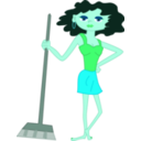 download Young Housekeeper Girl With Broomstick clipart image with 135 hue color