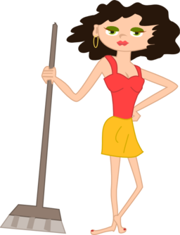 Young Housekeeper Girl With Broomstick