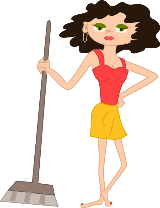 Young Housekeeper Girl With Broomstick