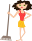 Young Housekeeper Girl With Broomstick