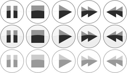 Glossy Media Player Normal Active Focus Buttons