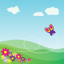 Cartoon Hillside With Butterfly And Flowers