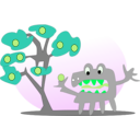 download Tree With Apples And A Monster clipart image with 90 hue color