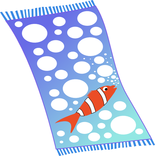 Towel Blue With White Bubbles And Red Fish With White Strips