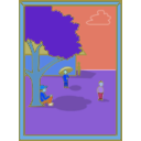 download Kids Framed Scene clipart image with 180 hue color