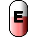 download White Red E Pill clipart image with 0 hue color