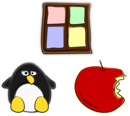 Window Penguin And Apple