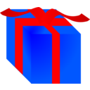 Blue Gift Box Wrapped With Red Ribbon