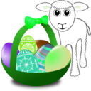 download Funny Lamb With Easter Eggs In A Basket clipart image with 90 hue color