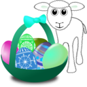 download Funny Lamb With Easter Eggs In A Basket clipart image with 135 hue color