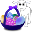 download Funny Lamb With Easter Eggs In A Basket clipart image with 225 hue color