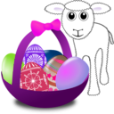 download Funny Lamb With Easter Eggs In A Basket clipart image with 270 hue color