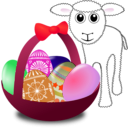 download Funny Lamb With Easter Eggs In A Basket clipart image with 315 hue color