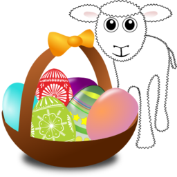 Funny Lamb With Easter Eggs In A Basket