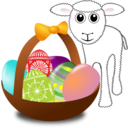 download Funny Lamb With Easter Eggs In A Basket clipart image with 0 hue color