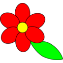 download Flower Six Red Petals Black Outline Green Leaf clipart image with 0 hue color