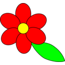 Flower Six Red Petals Black Outline Green Leaf