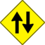 Yellow Road Sign Two Way Traffic