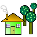 download House With Trees clipart image with 45 hue color
