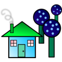 download House With Trees clipart image with 135 hue color